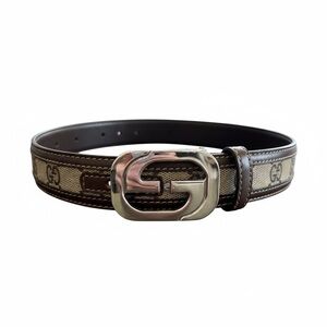 Gucci Brown and Cream Belt with Silver Buckle